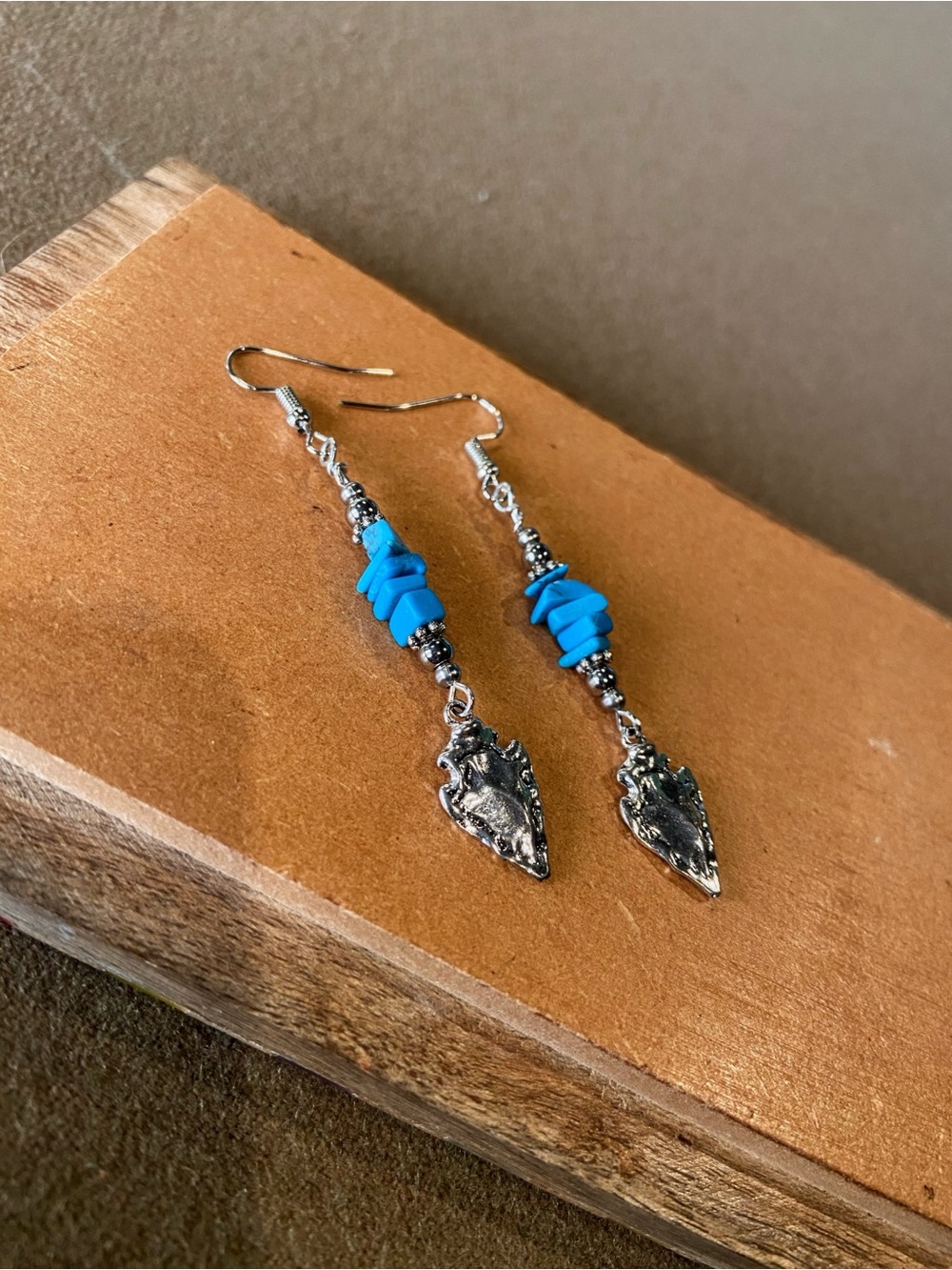 Turquoise Chip Arrowhead Drop Earrings